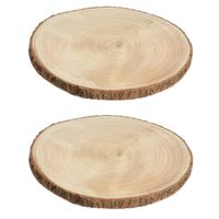 2x stuks houten decoratie boomschors boomschijven D20 cm - thumbnail