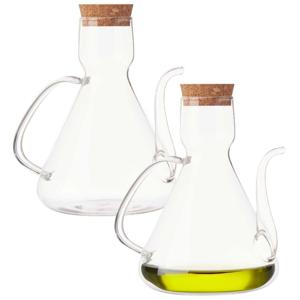 Vivalto Azijn/olie fles met schenktuit en kurk dop - 2x - borosilicaat glas - 750 ml - 18cm - Luxe v