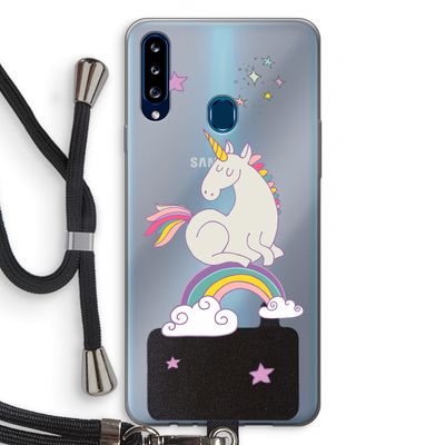 Regenboog eenhoorn: Samsung Galaxy A20s Transparant Hoesje met koord