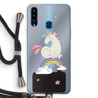 Regenboog eenhoorn: Samsung Galaxy A20s Transparant Hoesje met koord