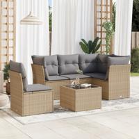 6-delige Loungeset met kussens poly rattan beige