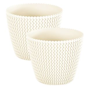 Pakket van 4x stuks plantenpot/bloempot kunststof dia 16 cm en hoogte 13 cm creme wit