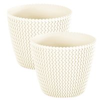 Pakket van 4x stuks plantenpot/bloempot kunststof dia 16 cm en hoogte 13 cm creme wit - thumbnail