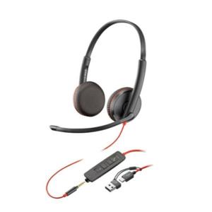 HP Poly Blackwire C3225 Over Ear headset Computer Kabel Stereo Zwart Headset, Volumeregeling, Microfoon uitschakelbaar (mute)