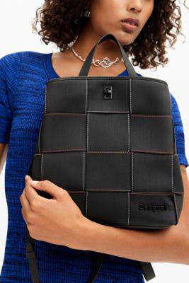 Gevlochten S-rugzak met stiksels - BLACK - U