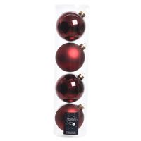 4x Donkerrode glazen kerstballen 10 cm glans en mat - thumbnail
