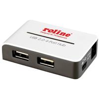 ROLINE USB 2.0 Hub, Black and White, 4 poorts, met voeding