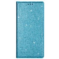 iPhone 12 hoesje - Bookcase - Pasjeshouder - Portemonnee - Glitter - TPU - Blauw