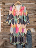 Shift Holiday Printed 3/4 Sleeve Weaving Dress Shift Holiday Printed 3/4 Sleeve Weaving Dress