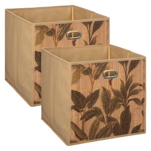 3x stuks opbergmand/kastmand 29 liter beige linnen/bamboe 31 x 31 x 31 cm