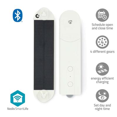 Nedis SmartLife Gordijnrobot | Kabelsysteem | Paneelgordijnen / Rolgordijnen / Vouwgordijnen | Netvoeding / Solar Powered | 2000 mAh | Bluetooth® |