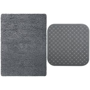 MSV Douche anti-slip mat en droogloop mat - Venice badkamer set - rubber/microvezel - donkergrijs