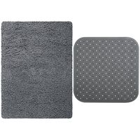 MSV Douche anti-slip mat en droogloop mat - Venice badkamer set - rubber/microvezel - donkergrijs