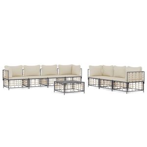 The Living Store Loungeset Antraciet - Poly Rattan - Hoekbank 72x72x66cm - Middenbank 72x70x66cm - Tafel 70x70x34cm