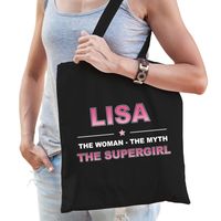 Naam cadeau tas Lisa - the supergirl zwart voor dames