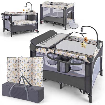 5 in 1 Babybed met Matras & Verschoontafel & Veilgordel & Speelklok & Hangspeelgoed Grijs