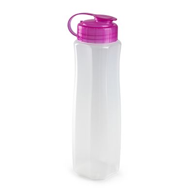 Kunststof waterfles 1000 ml transparant met dop roze