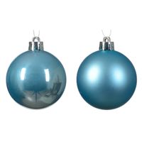 Decoris kerstballen - 12x - kunststof - ijs blauw - 6 cm - thumbnail