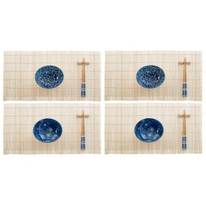 16-delige sushi serveer set keramiek voor 4 personen wit/blauw