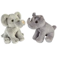 Safari dieren serie pluche knuffels 2x stuks - Olifant en Neushoorn van 15 cm - thumbnail