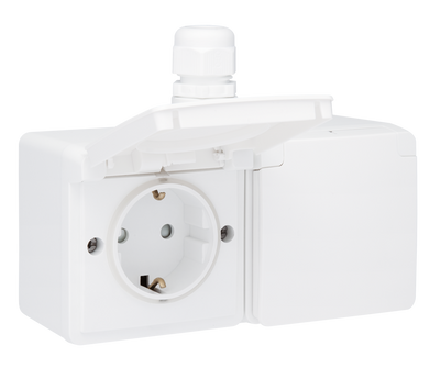 Niko Hydro stopcontact 2 voudig met randaarde horizontaal waterdicht wit