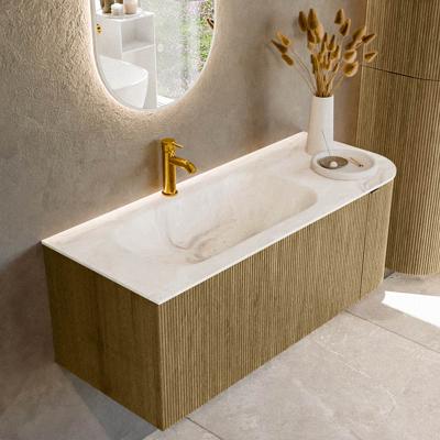 Badmeubel Mondiaz Kurve-Dlux | 115 cm cm | Meubelkleur Dusk | Wastafelkleur Frappe | Solid surface | Wasbak links zijde spoelbak | 1 kraangat