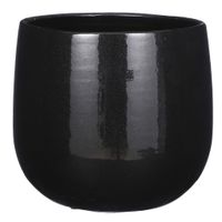 Plantenpot/bloempot keramiek zwart speels licht gevlekt patroon - D25/H20 cm