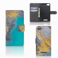 Wiko Lenny 2 Bookcase Marble Blue Gold - thumbnail