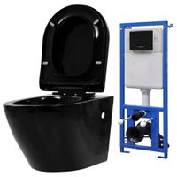 VidaXL Hangend toilet met verborgen stortbak keramiek zwart