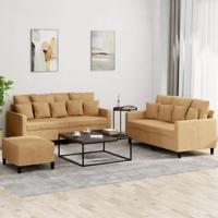 3-delige Loungeset met kussens fluweel bruin 3-delige Loungeset met kussens fluweel bruin
