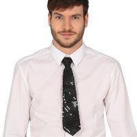 Carnaval verkleed stropdas met pailletten - zwart - polyester - volwassenen/unisex - thumbnail