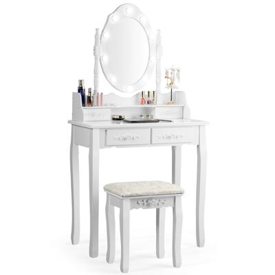 Kaptafelset met Ovale Spiegel en 10 Dimbare LED-lampen Klassieke Make-up-kaptafelset 75 x 40 x 146 cm Wit