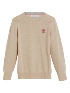 Brunello Cucinelli Kids pull en cachemire à logo brodé - Tons neutres