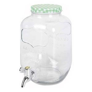 Glazen drankdispenser/limonadetap met groen/wit geblokte dop 4 liter - Drankdispensers