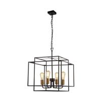 Searchlight Strakke hanglamp Crate 4-lichts zwart met goud 4634BK