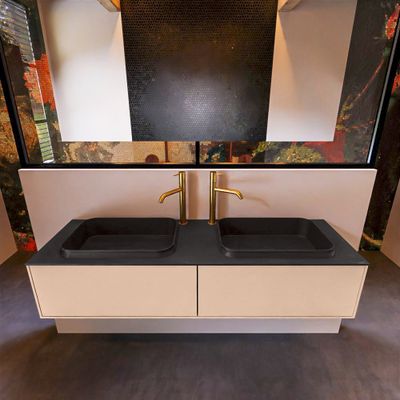 Badkamermeubelset Mondiaz Erin 150 cm met 2 Lades met RIDGE Wastafel Dubbel Urban met 2 kraangaten Greeploos Mat Rosee