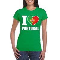 Portugal supporters kleding t-shirt - voor dames - groen - met vlag kleuren print - korte mouwen