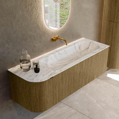 Badmeubel Mondiaz Kurve-Dlux | 135 cm cm | Meubelkleur Dusk | Wastafelkleur Glace | Solid surface | Wasbak rechter zijde spoelbak | Zonder kraangat(en)