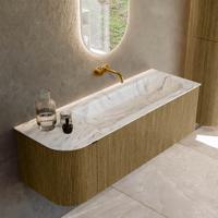 Badmeubel Mondiaz Kurve-Dlux | 135 cm cm | Meubelkleur Dusk | Wastafelkleur Glace | Solid surface | Wasbak rechter zijde spoelbak | Zonder kraangat(en)