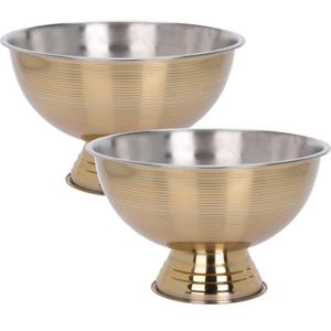 Schaal op voet - 2x - goud/zilver - 39 x 24 cm - RVS - keuken schalen - kom