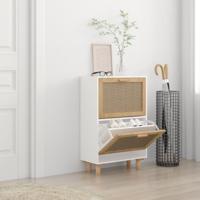 VidaXL Schoenenkast 52x25x80 cm bewerkt hout en natuurlijk rattan wit
