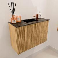 Toiletmeubel Mondiaz Joya Dlux | 60 cm | Meubelkleur Oak | Faye wastafel Lava Wasbak Midden | 1 kraangat