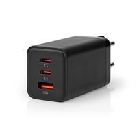 Nedis Oplader | 65 W | GaN | Snellaad functie | 3.0 / 3.25 A | Outputs: 3 | USB-A / 2x USB-C | Automatische Voltage Selectie - WCGPD65W100BK - thumbnail
