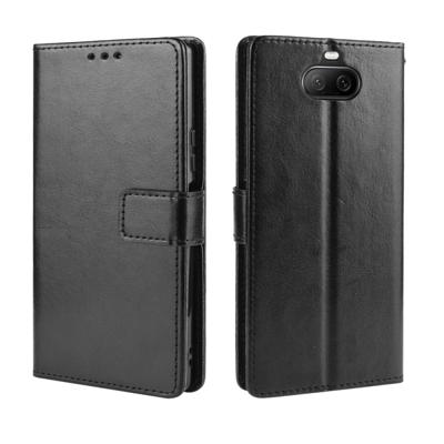 Voor Sony Xperia 8 retro Crazy Horse textuur horizontale Flip leergeval met houder & kaartsleuven & fotolijstjes (zwart)