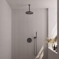 BRAUER Stripe Thermostatische Inbouw Regendouche - 3-weg - rond - SET 39 - 25cm douchekop - plafondarm - staaf handdouche - doucheslang - wandaansluitbocht - gunmetal geborsteld PVD 5-GM-441