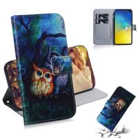Olieverf uil patroon gekleurde tekening horizontale Flip lederen case voor Galaxy S10 E met houder & card slots & portemonnee