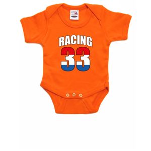 Oranje baby romper racing 33 met race auto coureur supporter / race supporter voor babys 92 (18-24 maanden)  -