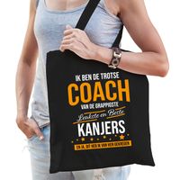 Trotse coach van de beste kanjers katoenen cadeau tas zwart voor dames - thumbnail