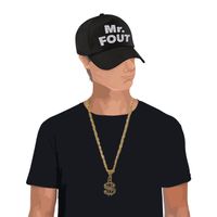 Mr. FOUT baseballcap zwart/zilver heren en een zilveren dollarketting - thumbnail