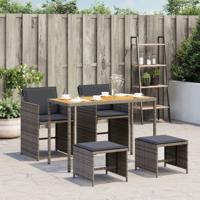 5-delige Tuinset met kussens poly rattan grijs